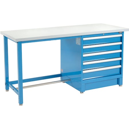 Global Industrial 72Wx30D Modular Workbench W/ 5 Drawers, Plastic Laminate Square Edge, Blue 711159